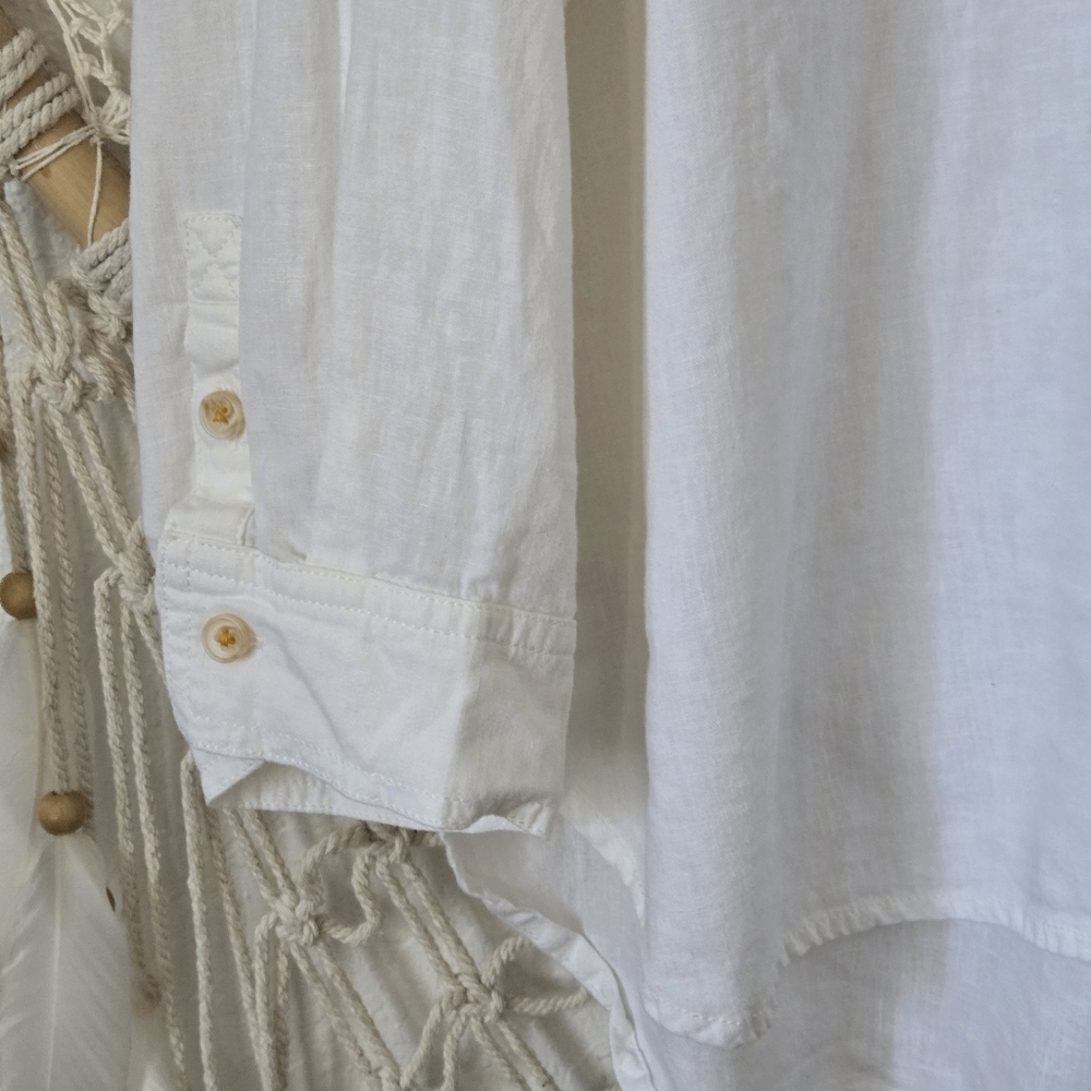 Anthropologie Pilcro Ruffled Placket Shirt Off-White Size Large - Picture 8 of 10